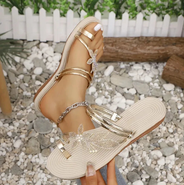 Bloemen Rhinestone Sandaal — Stijlvol naar het Strand & Verder